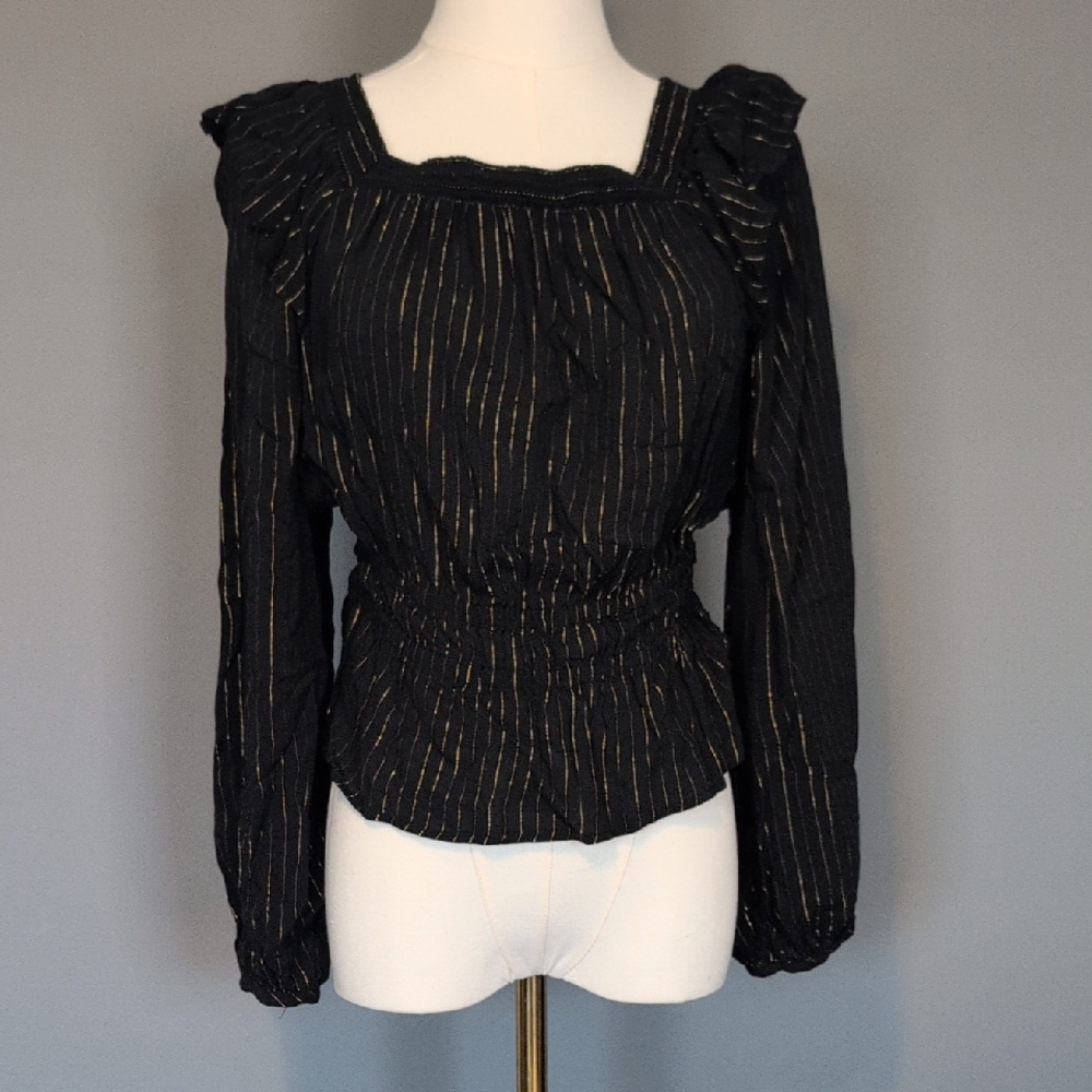 Universal Thread Black Blouse with Gold Stripes